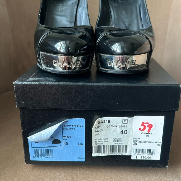 Chanel Black Patent Platform Pumps Size 40 - Picture 2 of 9